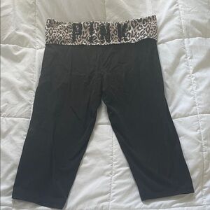 Vintage Victoria's Secret Black Legging Capri with Animal Print Detail
